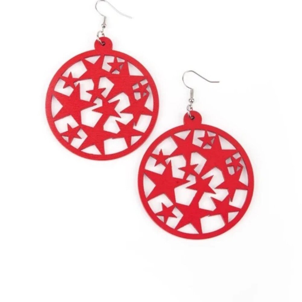 Paparazzi Cosmic Paradise Red Stars Wooden Earrings